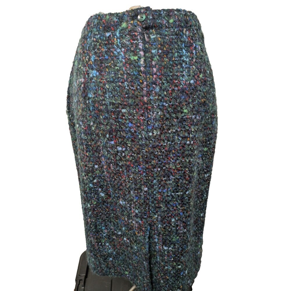 Vintage Y2K Blue Multicolored Rainbow Wool Blend Tweed Boucle Pencil Skirt sz XS - Picture 8 of 11